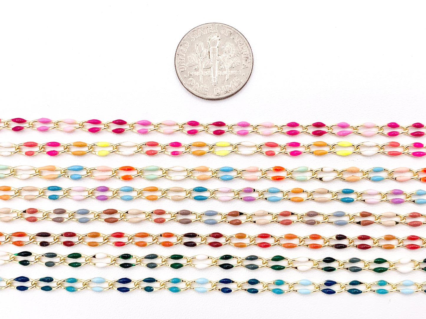 18K Gold Plated Colorful Enamel Plated Copper Skinny Holiday Seasonal Color Twisted Link Chain For Jewelry Making