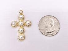 Load image into Gallery viewer, Cute CZ Pave Pearl Cross Charm in Real Gold 18K Plated Micro CZ Pave Over Brass 5 PCS