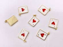 Cargar imagen en el visor de la galería, Ace of Heart Poker Player Card Charm Enamel Red Heart Charm Gold 18K Plated Over Copper 8 PCS