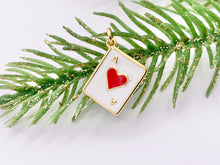 Cargar imagen en el visor de la galería, Ace of Heart Poker Player Card Charm Enamel Red Heart Charm Gold 18K Plated Over Copper 8 PCS