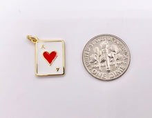Cargar imagen en el visor de la galería, Ace of Heart Poker Player Card Charm Enamel Red Heart Charm Gold 18K Plated Over Copper 8 PCS
