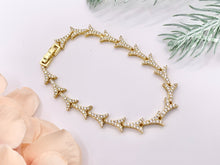 Cargar imagen en el visor de la galería, 7" Delicate 18K Gold Plated Dainty Minimalist Fancy Branch Rhinestone Chain Bracelet 2 PCS