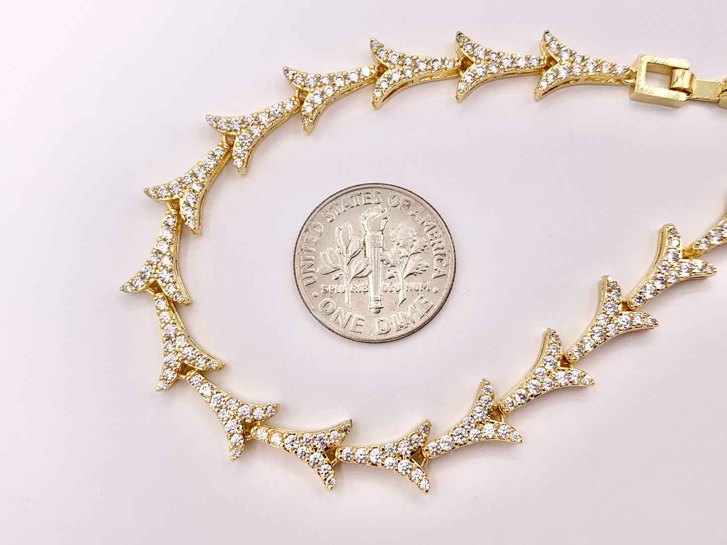 7" Delicate 18K Gold Plated Dainty Minimalist Fancy Branch Rhinestone Chain Bracelet 2 PCS