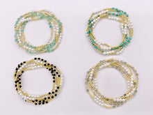 Load image into Gallery viewer, Assorted Stones With Pearls Dainty Stackable Stretchy Bracelet 1 piece Black Spinel, Terahertz, African Turquoise, Magnesite And More 7"