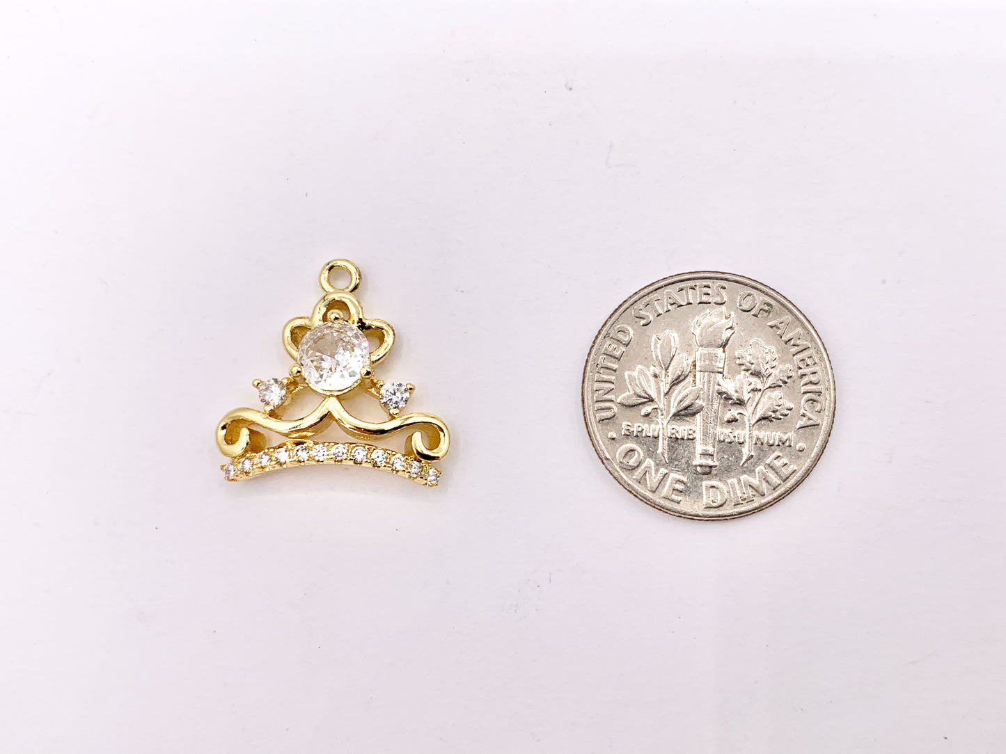 CZ Diamonds Tiara Charms Princess Crown Charms in 18K Gold Plated with CZ Pave Charms Over Brass 5 PCS