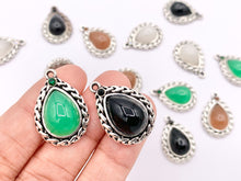 Load image into Gallery viewer, 16x24mm Pewter Silver Soldered Braided Teardrop Dyed Glass Imitation Jade Charm in Black, White, Brown & Green 20 PCS