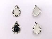 Load image into Gallery viewer, 16x24mm Pewter Silver Soldered Braided Teardrop Dyed Glass Imitation Jade Charm in Black, White, Brown & Green 20 PCS
