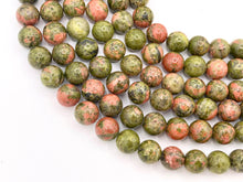 Load image into Gallery viewer, Natural Unakite Round Smooth Shiny Natural Green Pink Gemstone Beads 15"-16" 6mm 8-9mm 10-11mm 12mm