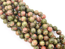 Load image into Gallery viewer, Natural Unakite Round Smooth Shiny Natural Green Pink Gemstone Beads 15"-16" 6mm 8-9mm 10-11mm 12mm