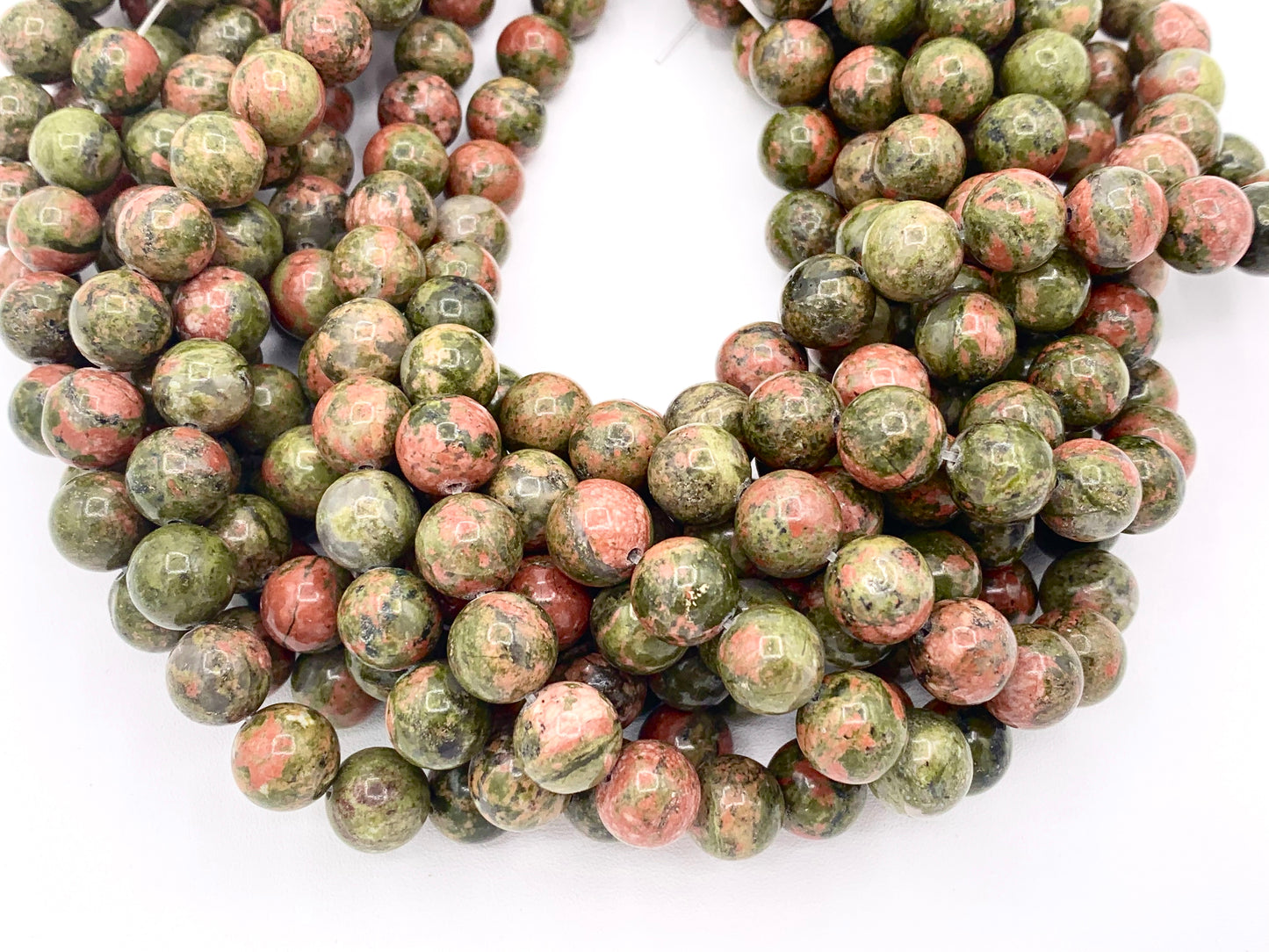 Natural Unakite Round Smooth Shiny Natural Green Pink Gemstone Beads 15"-16" 6mm 8-9mm 10-11mm 12mm