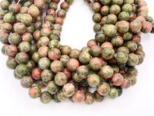 Load image into Gallery viewer, Natural Unakite Round Smooth Shiny Natural Green Pink Gemstone Beads 15"-16" 6mm 8-9mm 10-11mm 12mm