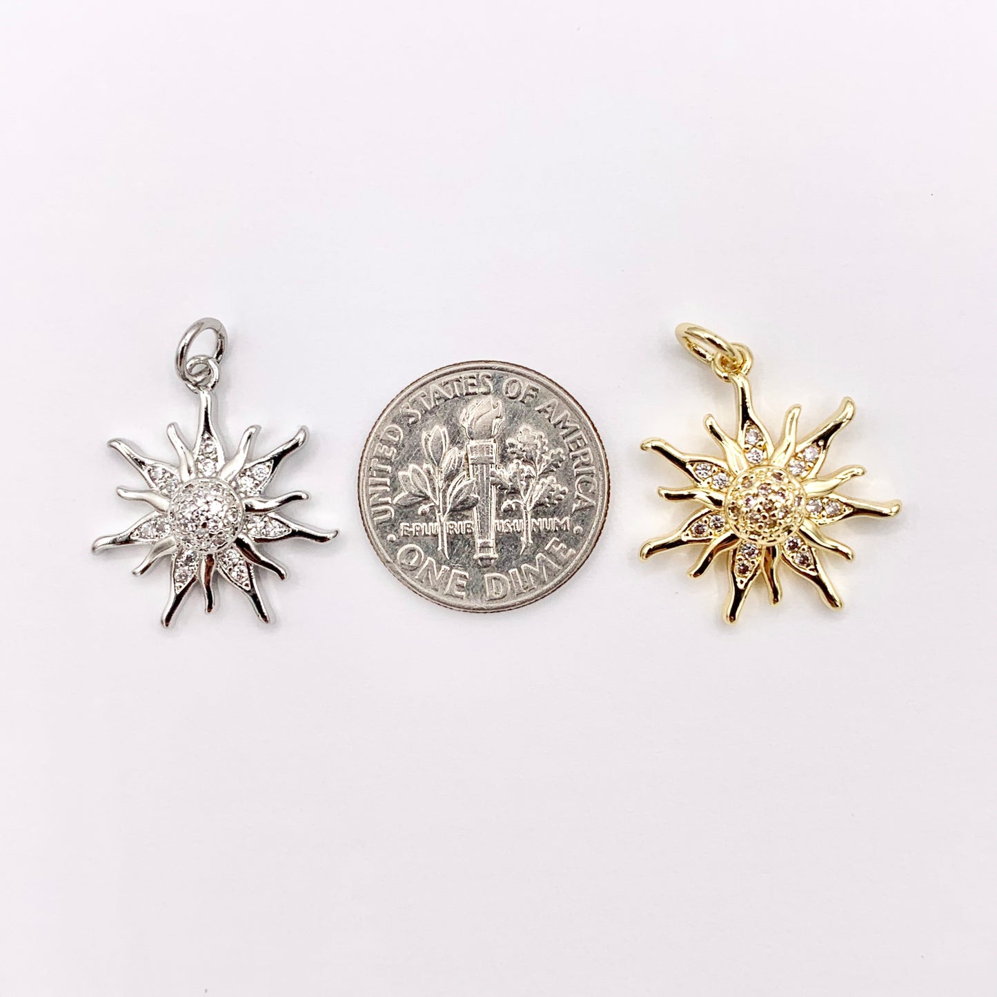 Real Gold/Platinum 18K Plated Micro CZ Royal Sun Burst Pave Charm Over Brass 8 PCS