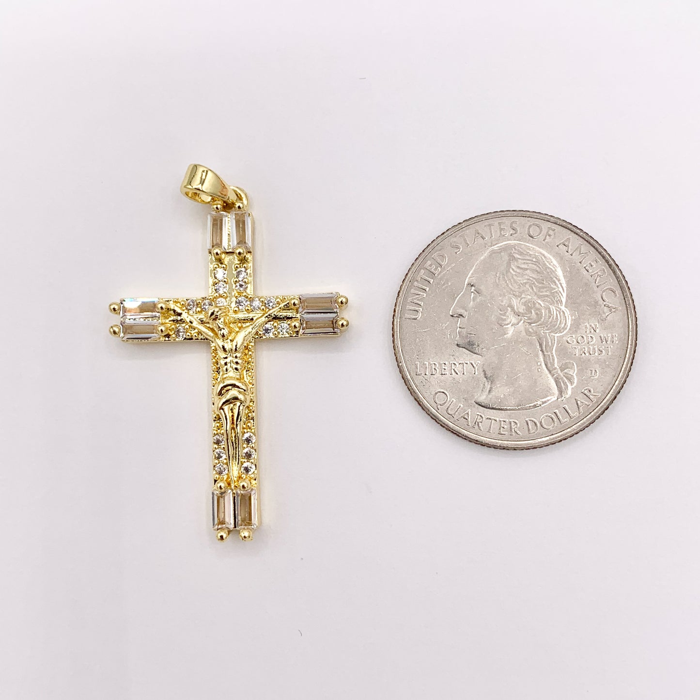 Religious Crucifix Cross Charm in Real Gold 18K Plated Micro CZ Pave Over Brass 8 PCS