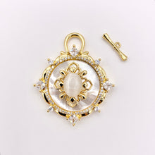 Load image into Gallery viewer, Large White Lip Shell Toggle/Pendant in 18K Gold Plated CZ Pave Jewelry Component 3 SETS
