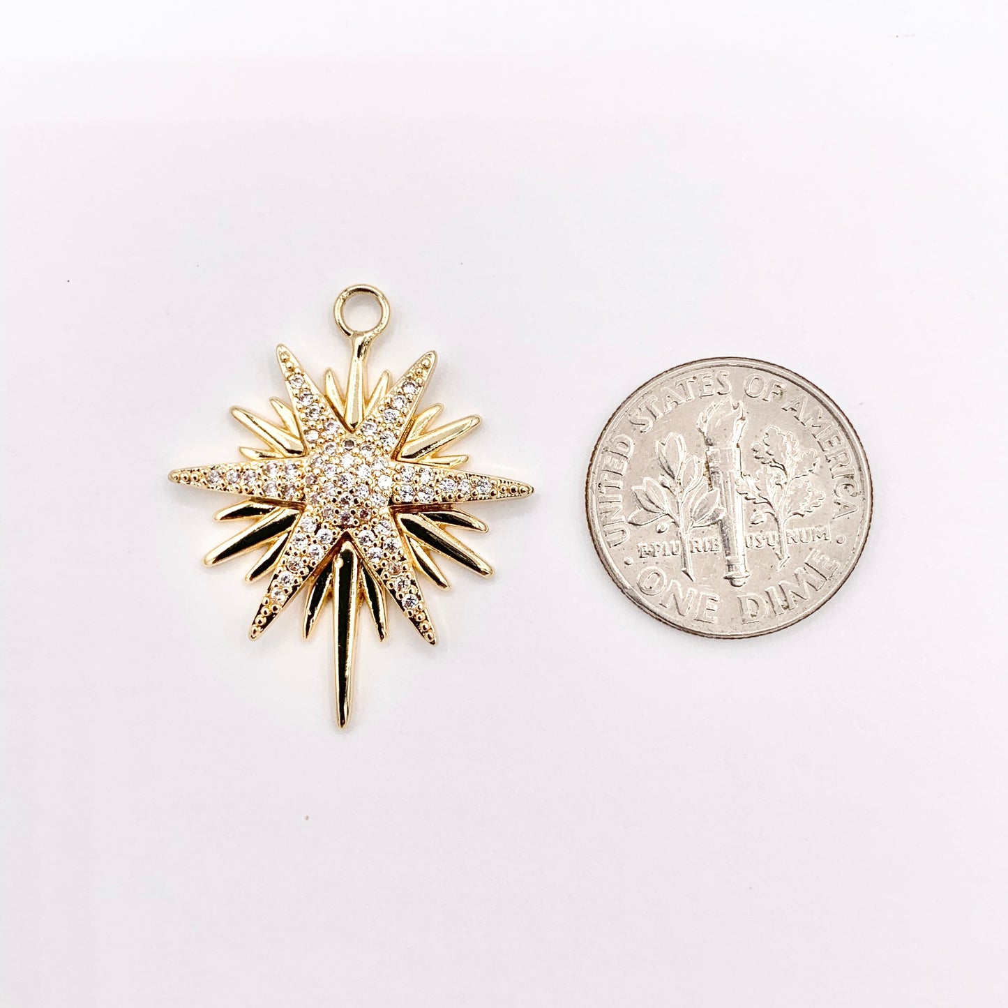 Real Gold Plated 18K Micro CZ Starburst Pave Charm Over Brass 5 PCS