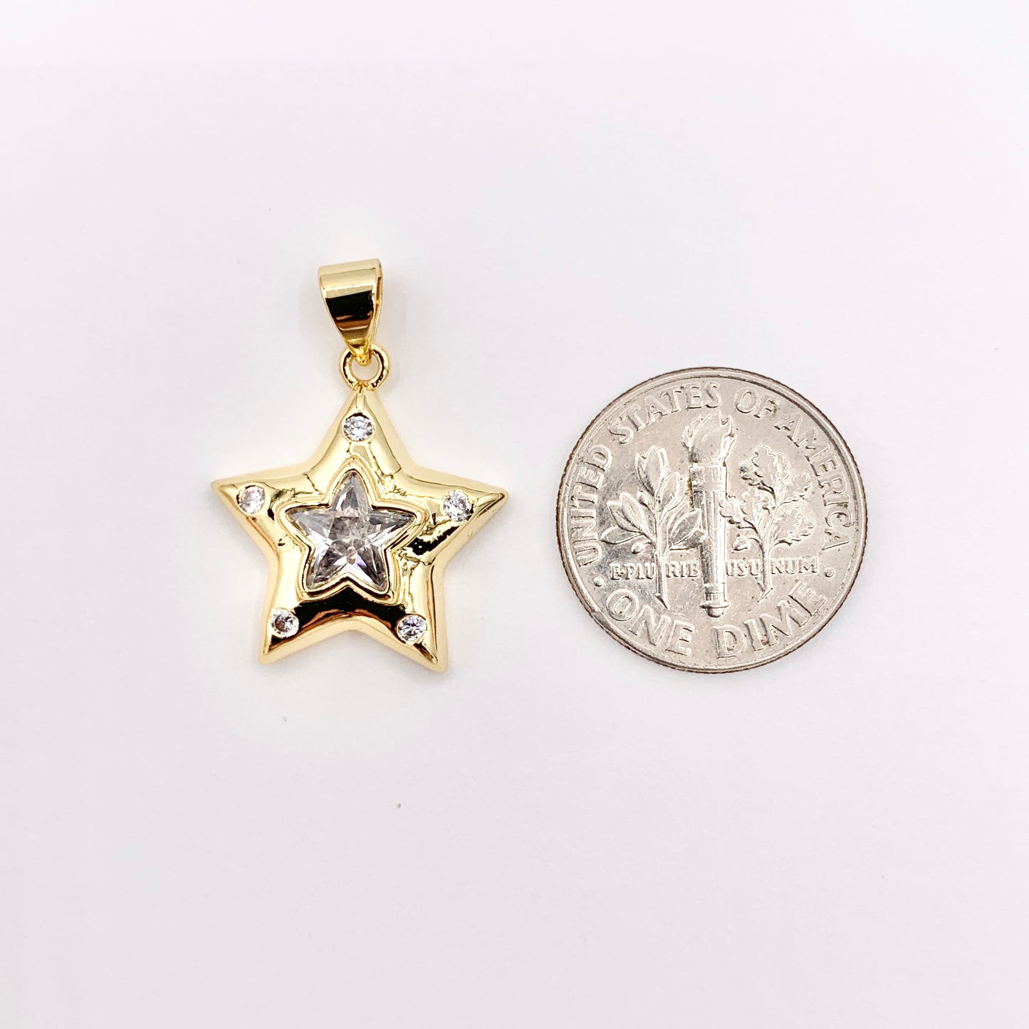 Cute CZ Pave Star Pendant in Real Gold 18K Plated Copper 8 PCS