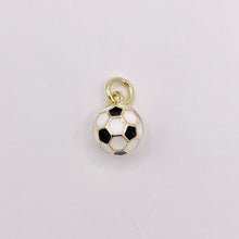 Cargar imagen en el visor de la galería, 7-8mm Black & White Enamel Soccer Charms 3D Sports Ball Charms in 18K Gold Plated Over Copper 8 PCS