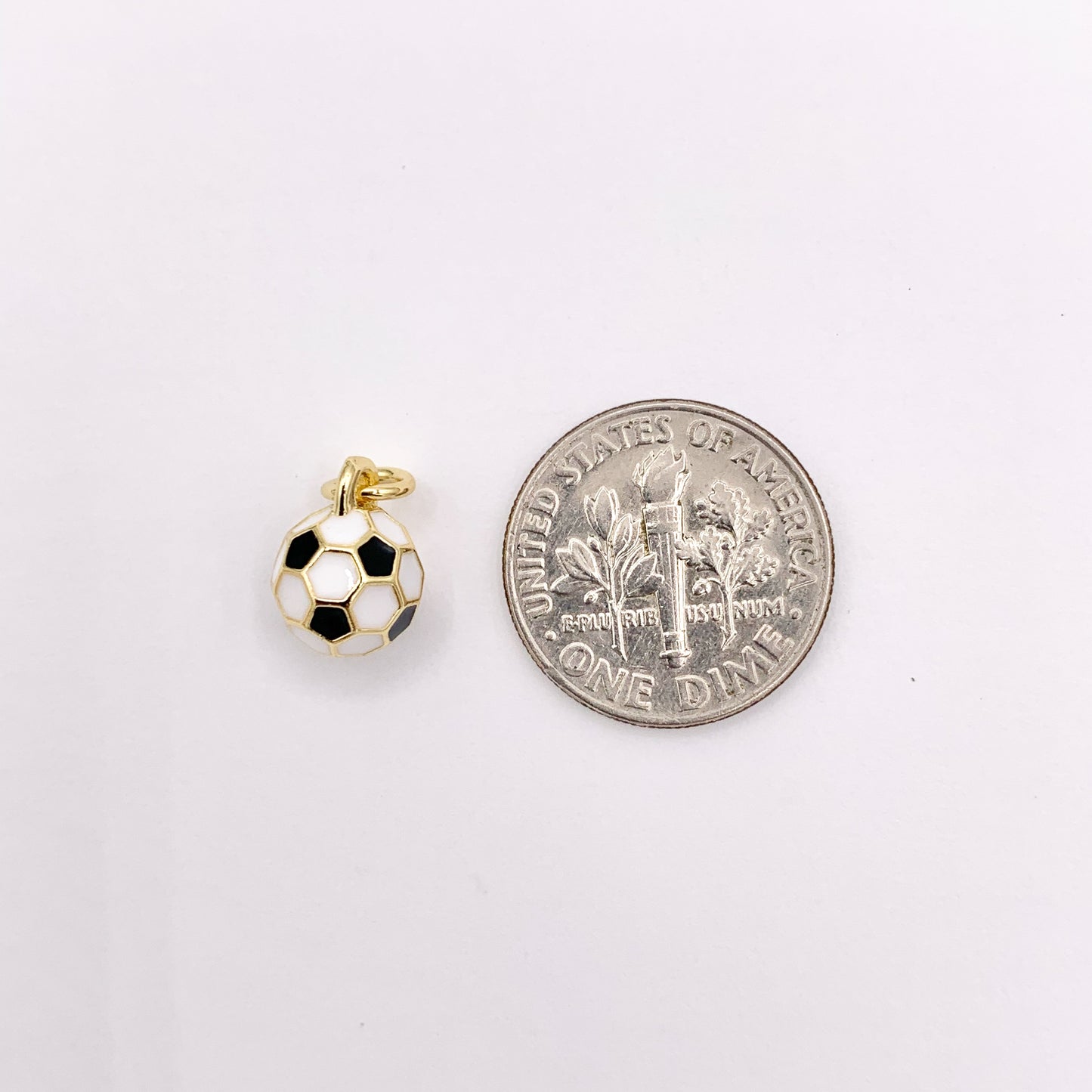 7-8mm Black & White Enamel Soccer Charms 3D Sports Ball Charms in 18K Gold Plated Over Copper 8 PCS