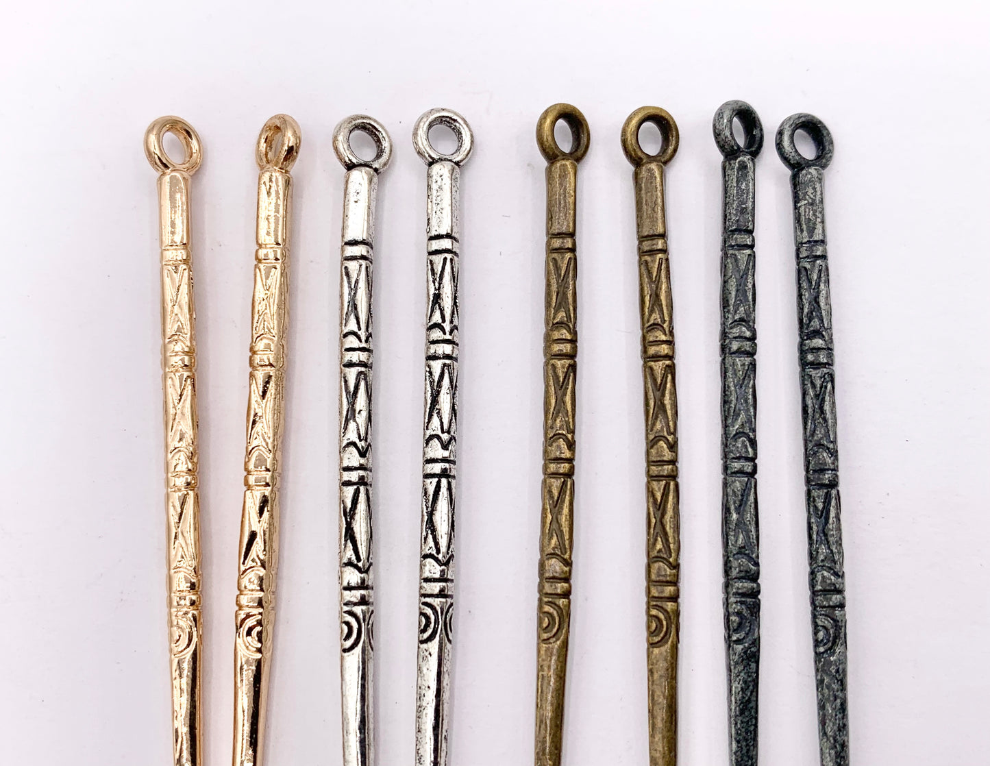 66mm/2.5 inches Pewter Carved Stick Pendants Thin Long Stick Charm Bulk Order in Gold, Silver, Brass and Gunmetal 20 PCS