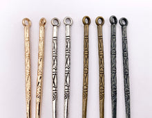 Cargar imagen en el visor de la galería, 66mm/2.5 inches Pewter Carved Stick Pendants Thin Long Stick Charm Bulk Order in Gold, Silver, Brass and Gunmetal 20 PCS