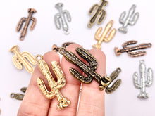 Load image into Gallery viewer, 16x33mm Pewter Cactus Pendants Bulk Order in Rosy Gold, Silver, Brass, Copper 125 Grams