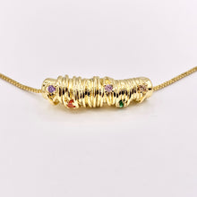 Cargar imagen en el visor de la galería, 1" Long Etched Tube Cylinder Beads with Colorful CZ Pave in Real 18K Gold Plated Over Brass For Jewelry Making/Designs 8 PCS