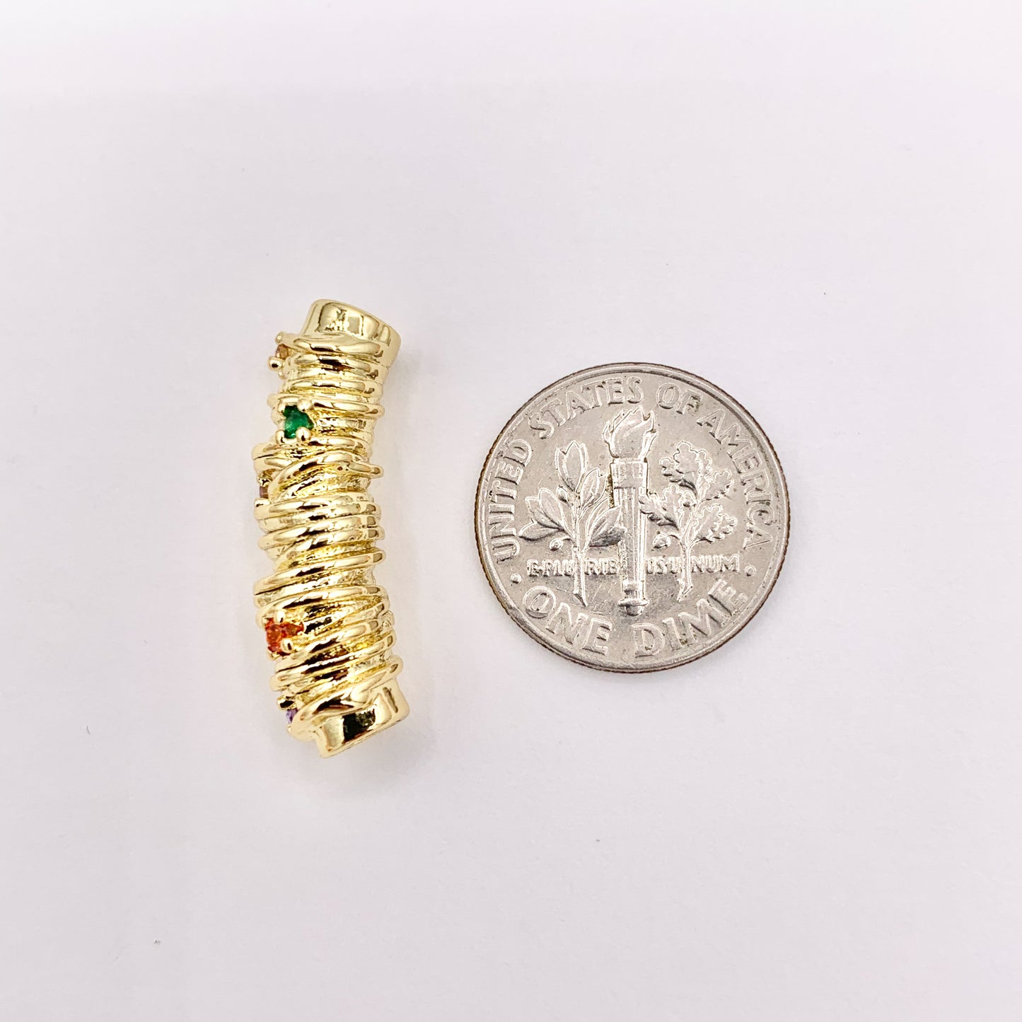 1" Long Etched Tube Cylinder Beads with Colorful CZ Pave in Real 18K Gold Plated Over Brass For Jewelry Making/Designs 8 PCS