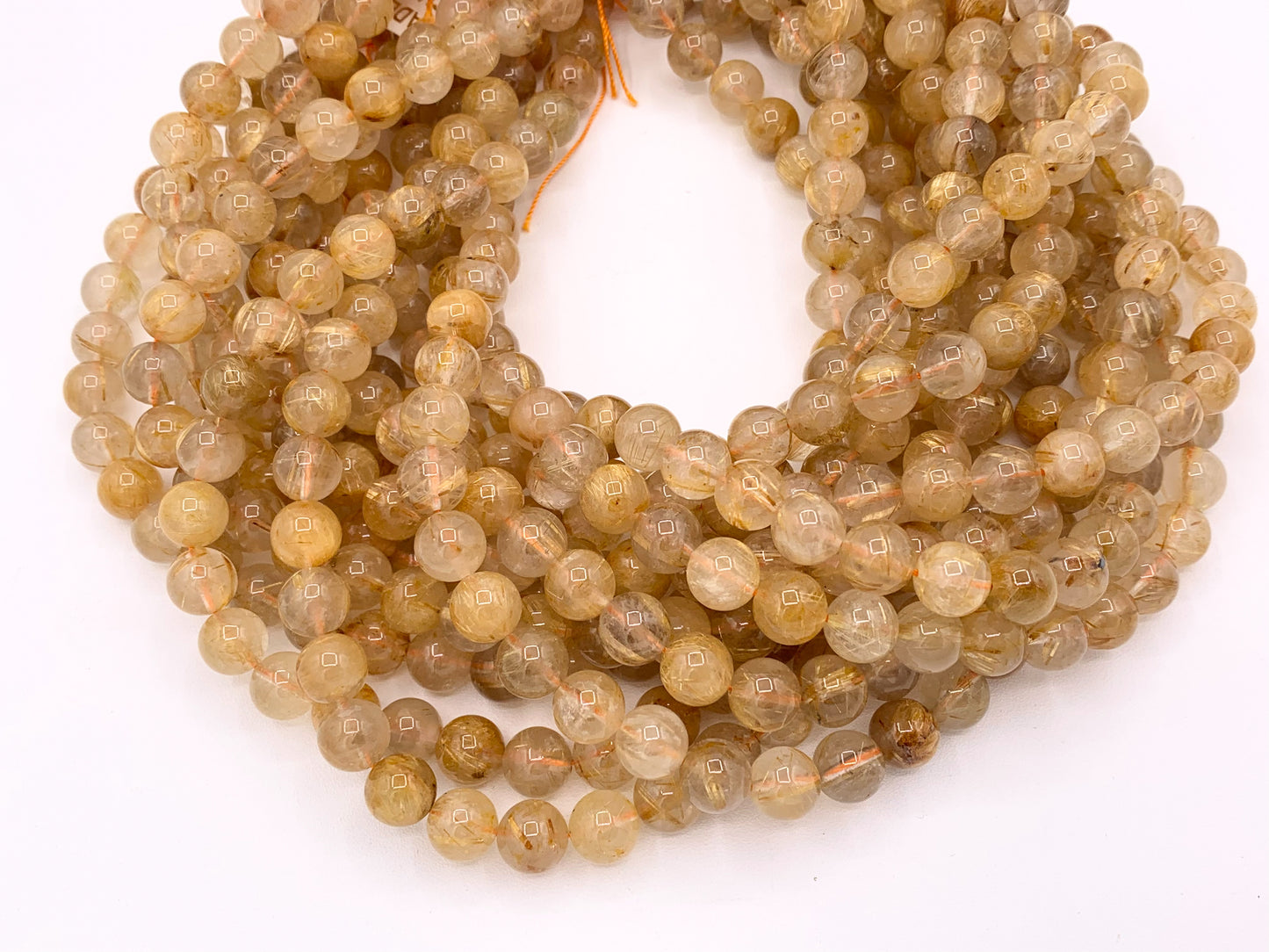 Grade AAA Natural Gold Rutilated Quartz Round Smooth Beads 5mm 6mm 7-8mm 9mm 10mm Around 15"