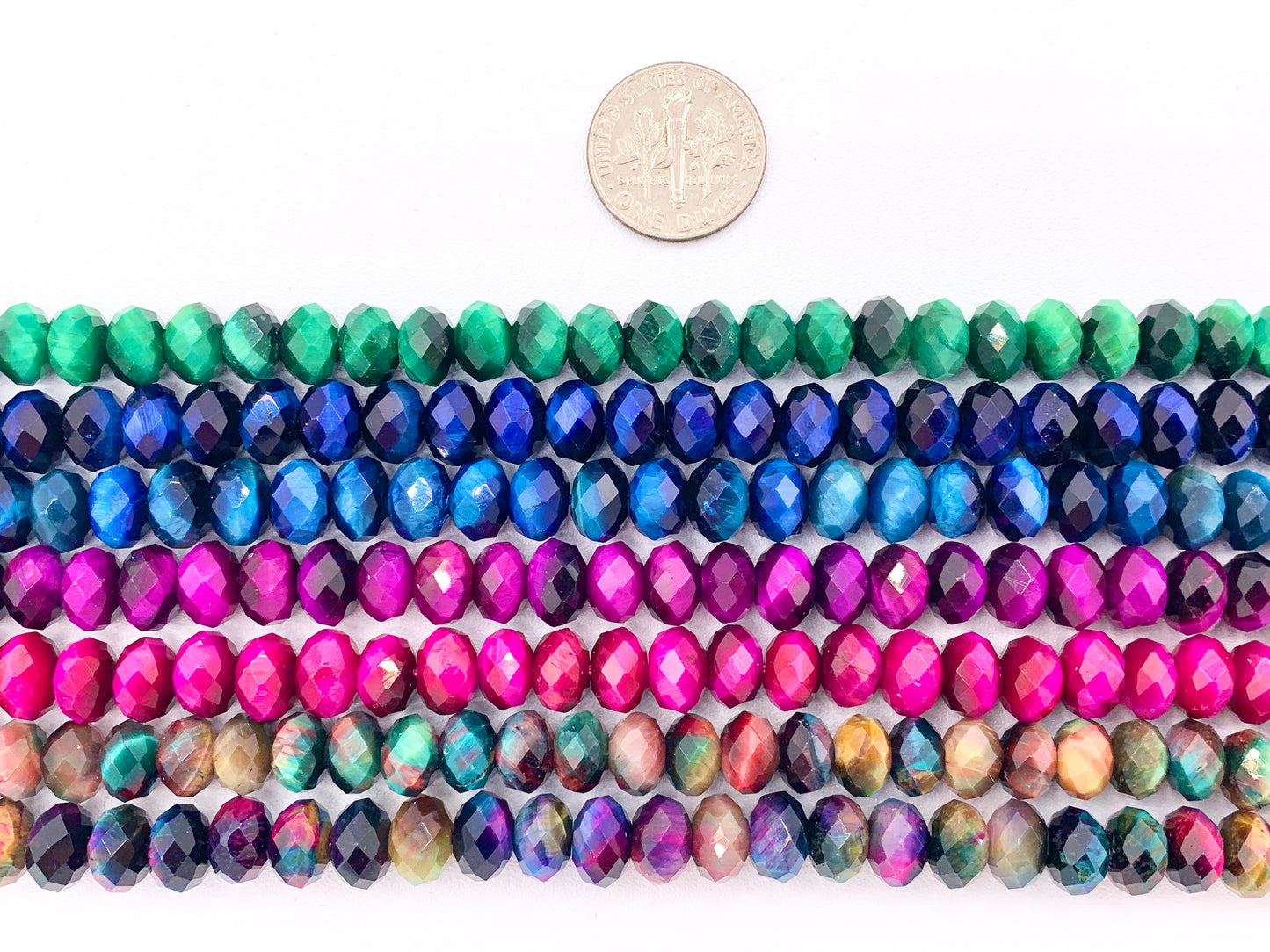 6x8mm Dyed Colorful Tiger's Eye Rondelle Hand Cut Genuine Gemstone Beads in 7 Colors Around 15"