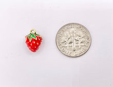 Load image into Gallery viewer, Cute Red Enamel Strawberry Charms 3D Puffy Fruit Charms in 18K Gold Plated Over Copper 10 PCS