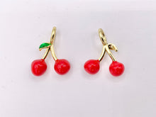Cargar imagen en el visor de la galería, Cute Red Enamel Cherry Charms 3D Puffy Fruit Charms in 18K Gold Plated Over Copper 10 PCS