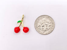 Cargar imagen en el visor de la galería, Cute Red Enamel Cherry Charms 3D Puffy Fruit Charms in 18K Gold Plated Over Copper 10 PCS