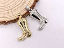 Load image into Gallery viewer, Western Cowboy Boots Texas Ranch One Sided Pendant Charms in CZ Pave 18K Gold/Silver Plated Copper 6 PCS