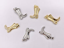 Load image into Gallery viewer, Western Cowboy Boots Texas Ranch One Sided Pendant Charms in CZ Pave 18K Gold/Silver Plated Copper 6 PCS
