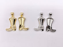 Load image into Gallery viewer, Western Cowboy Boots Texas Ranch One Sided Pendant Charms in CZ Pave 18K Gold/Silver Plated Copper 6 PCS