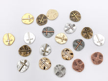 Load image into Gallery viewer, 19mm Pewter Small Free Formed Cross Coin Charms Religious Pendant in 10 Colors