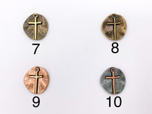 Load image into Gallery viewer, 19mm Pewter Small Free Formed Cross Coin Charms Religious Pendant in 10 Colors