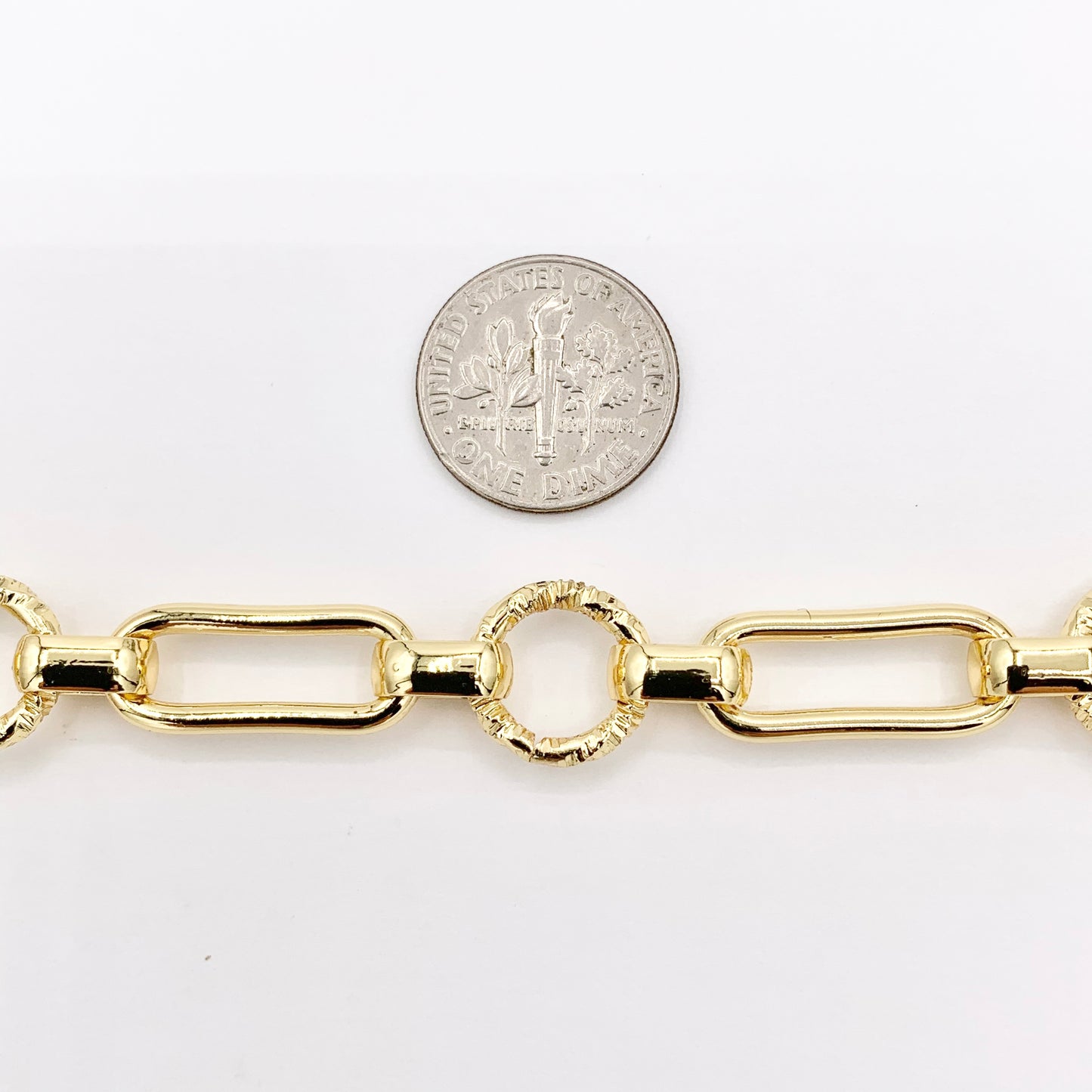 Circle + Paperclip Link Necklace 18K Gold Plated Copper Finished Necklace 17.5" + 2" Extension 3 PCS