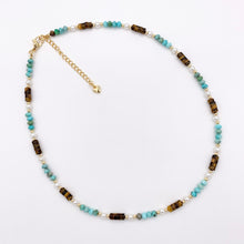 Cargar imagen en el visor de la galería, Delicate Tiger's Eye, Magnesite & Pearl Necklaces 18K Gold Plated Copper Choker Finished Necklace 16.5" Price For 1 Necklace