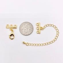 Load image into Gallery viewer, 3 Strand Gold Lobster Clasps + 3" Extender Chain in 18K Gold Plated Copper Triple Clasp Component for Jewelry Making 10 PCS