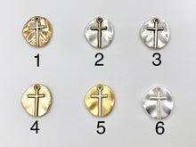 Load image into Gallery viewer, 19mm Pewter Small Free Formed Cross Coin Charms Religious Pendant in 10 Colors