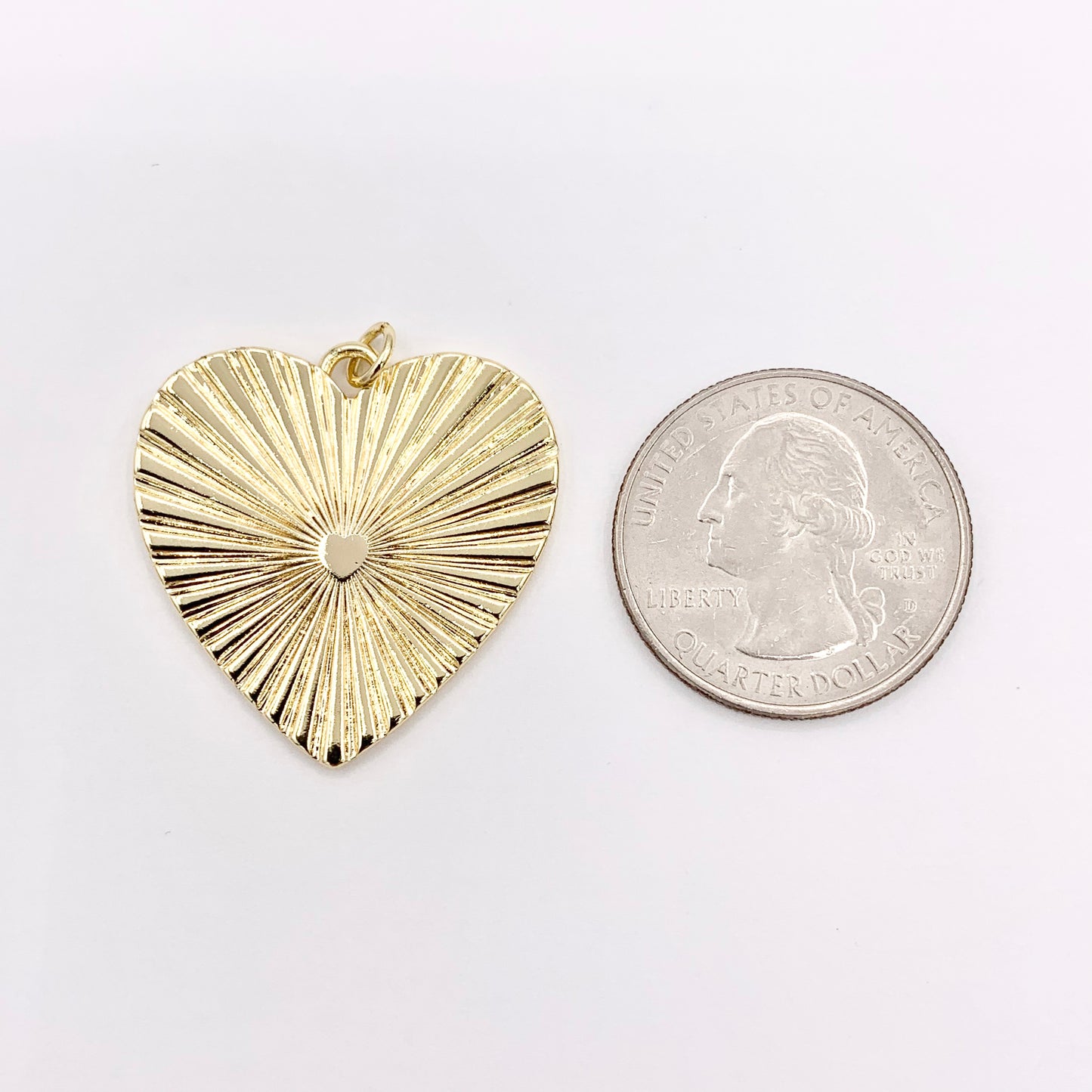 Large Heart Charms Real 18K Gold Plated Heart Pendant Over Brass 5 PCS