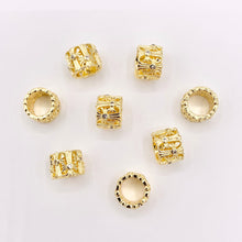 Load image into Gallery viewer, 7x9mm Filigree Tube Spacer Beads | Real Gold 18K Plated Micro CZ Pave Barrel Space Beads Over Brass for Jewelry Making 12 PCS