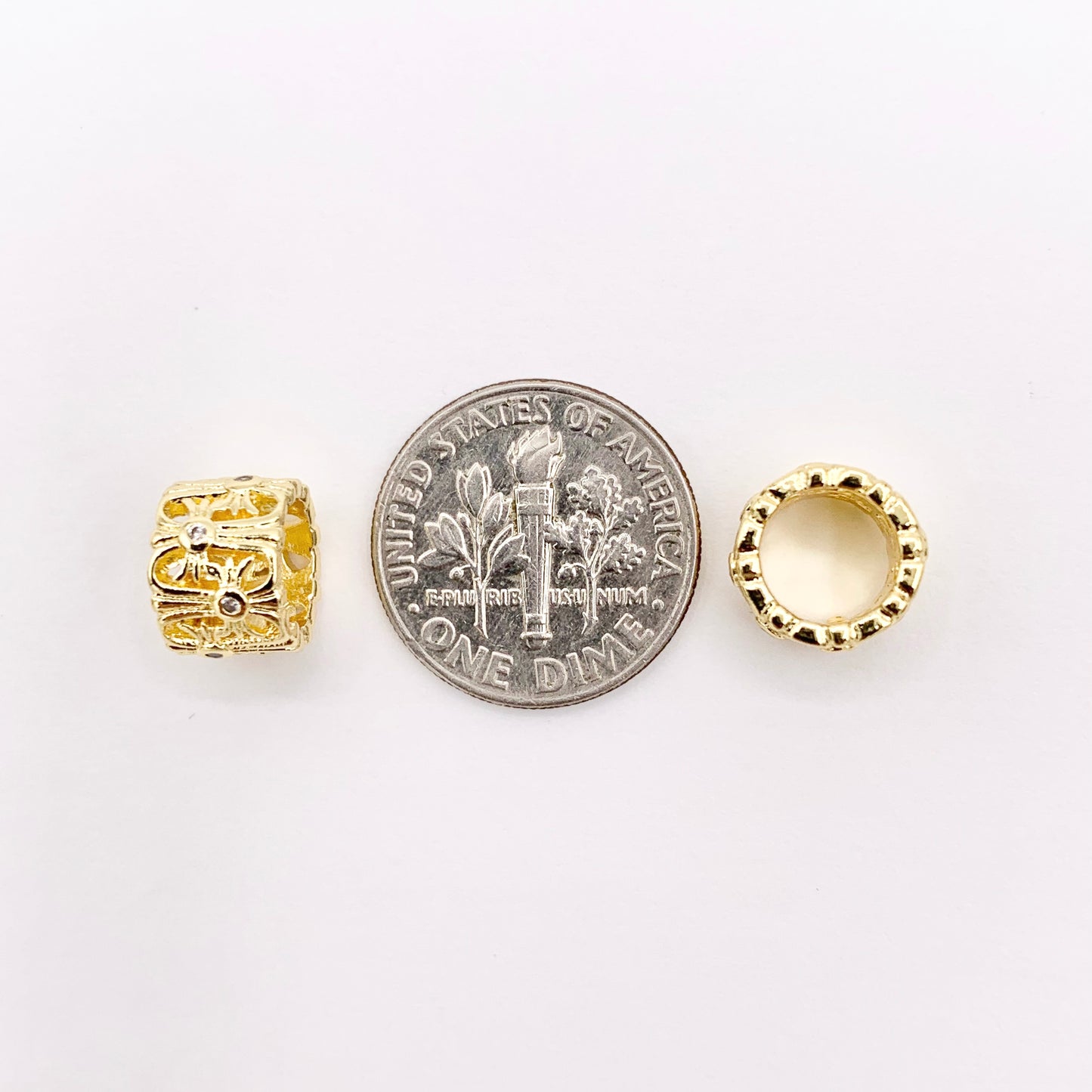 7x9mm Filigree Tube Spacer Beads | Real Gold 18K Plated Micro CZ Pave Barrel Space Beads Over Brass for Jewelry Making 12 PCS