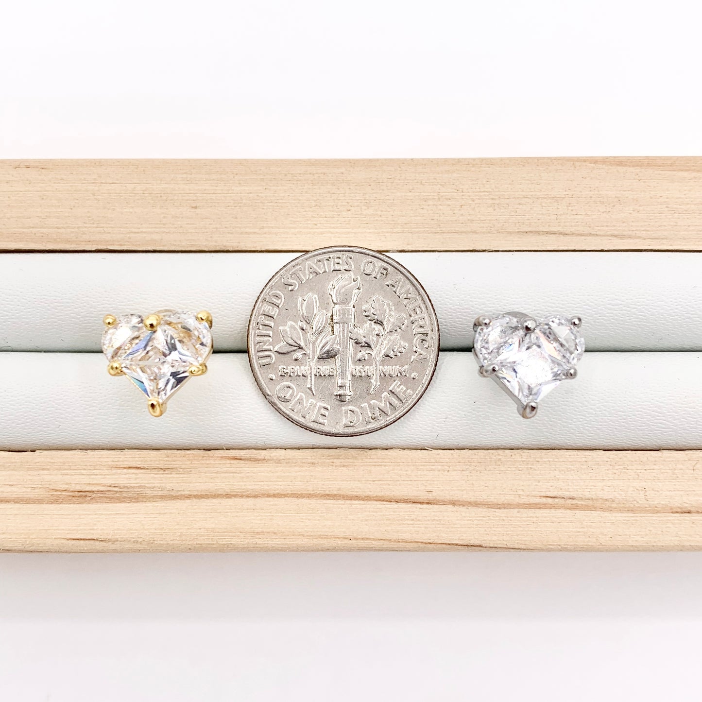 Cute Tiny Heart Earring Studs in Rhinestone CZ Pave Designed in 18K Gold or Silver Plated Copper 4 PAIRS