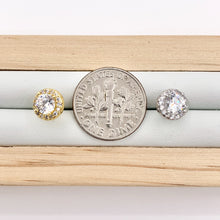 Cargar imagen en el visor de la galería, 18K Gold/Platinum Plated CZ Pave Round Halo Earring Studs Over Copper 5 PAIRS