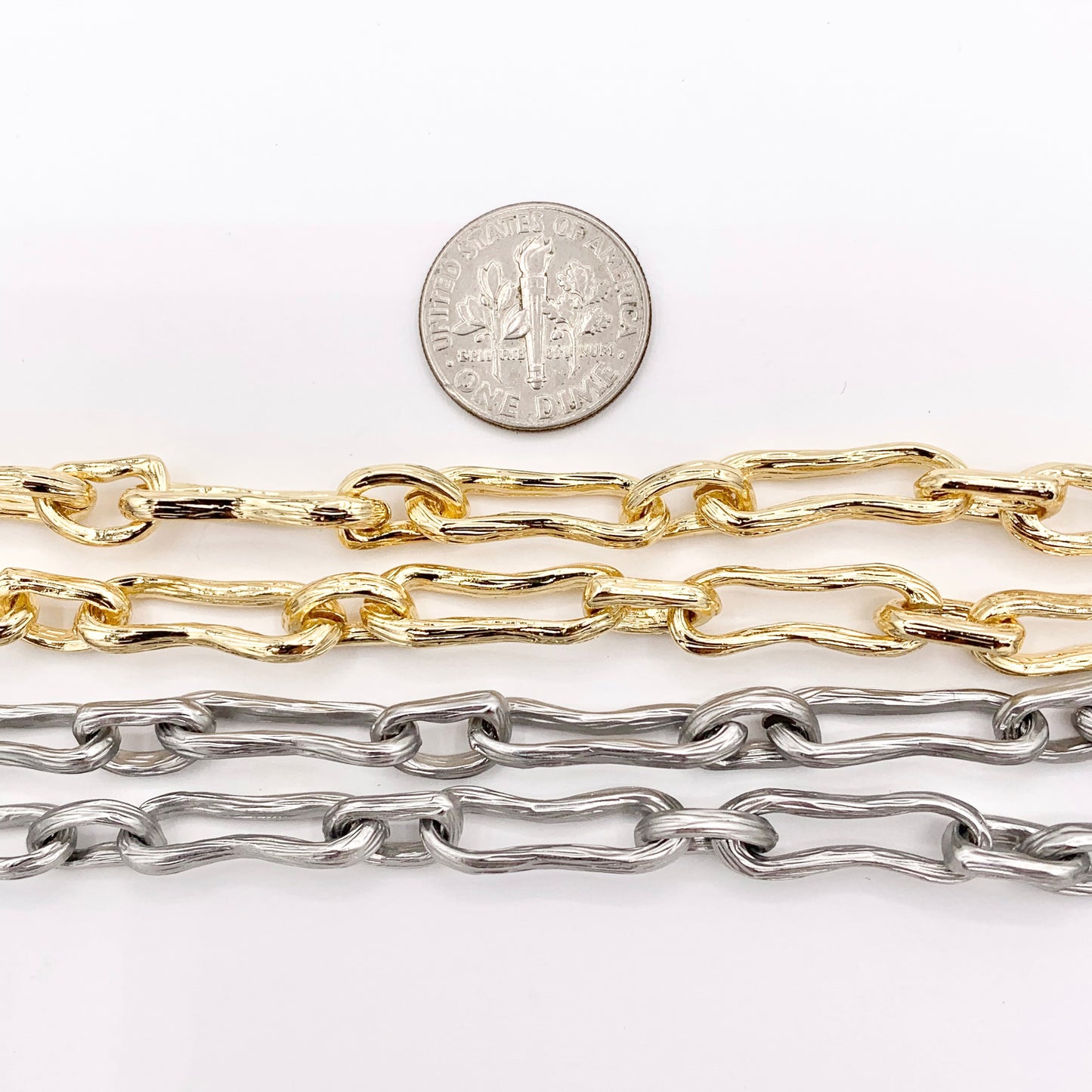 Textured Wavy Oval Link Chain in Real 18K Gold/Matte Silver Plated Copper By The Spool For Jewelry Making