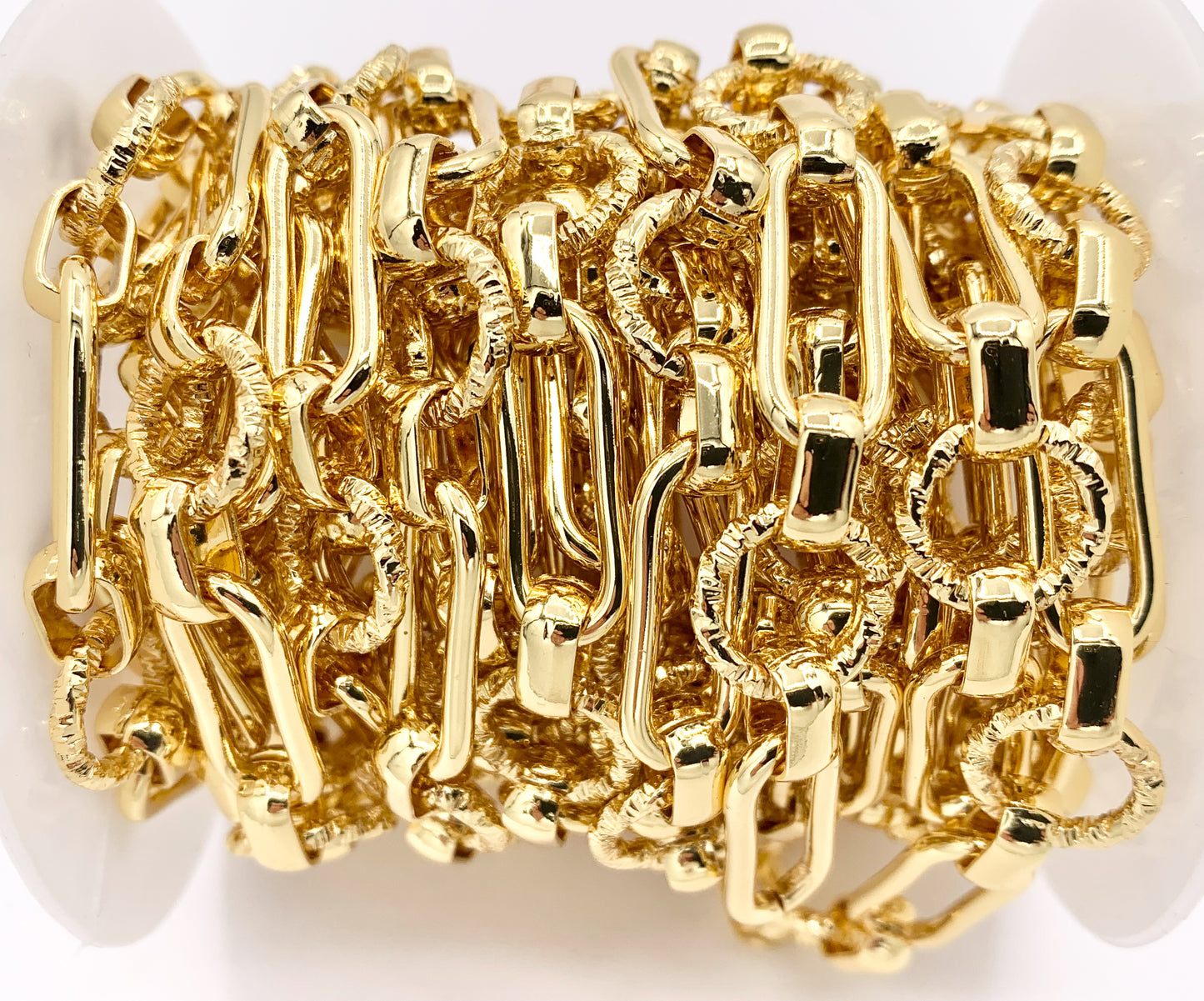 Paperclip + Textured Circle Link Chain in Real 18K Gold Plated Copper By The Spool For Jewelry Making