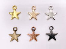 Cargar imagen en el visor de la galería, 14mm Pewter Star Charms in Rosy Gold, Gold, Silver, Brass, Copper, Gunmetal