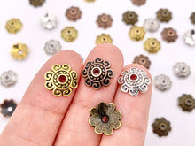 Cargar imagen en el visor de la galería, 10mm Pewter Bead Caps Cute Space Beads in Gold, Silver, Copper and Bronze Color 125g